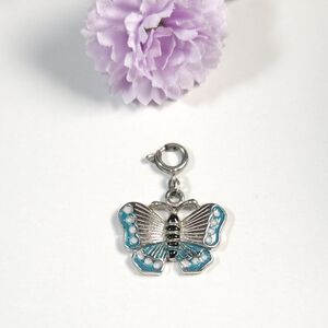 Vintage Silver Tone Blue & Pink Enamel Butterfly Pendant or Charm Jewelry Making